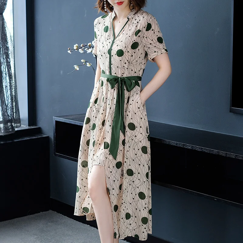 

100% Silk Dress Women Elegant Maxi Dresses Long Beach Dress Slim Print Vestidos Summer Party Bodycon Dress 2019 LWL1487
