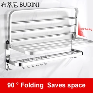 bathroom accessories towel rack bathroom towel holder stainless steel can be folded hanger wall mounted towel shelf with hook free global shipping
