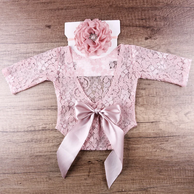 Newborn Photography Clothing Baby Photo Props Accessories Lace Romper+Headband 2PCS/Set Studio Infant Shooting Outfits
