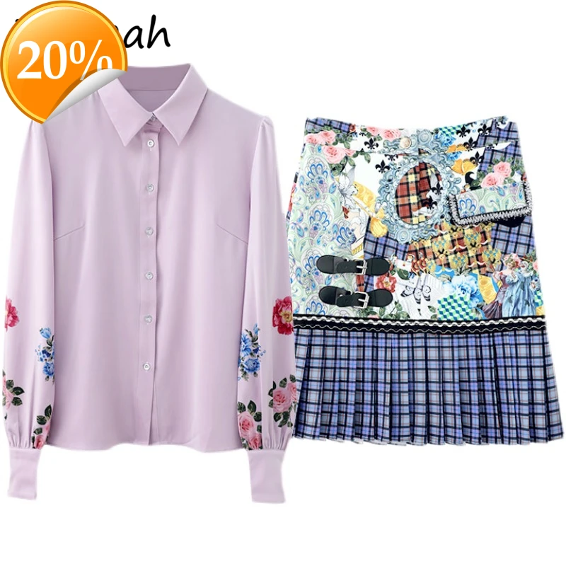

Women Summer Fashion Runway Rock Set Lateral Shell Loose blouses + High waist pressure Patchwork skirts 2-piece