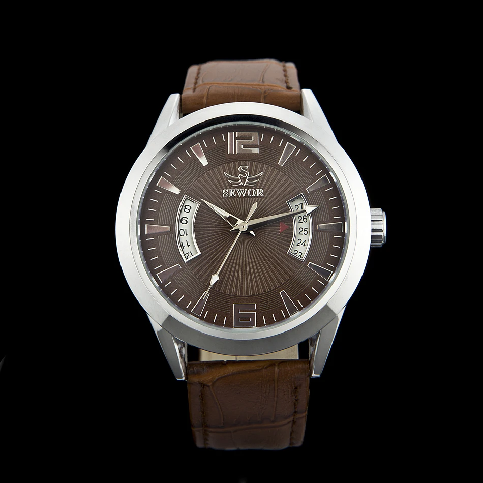 Мужские модные механические часы SEWOR с автоматическим заводом мужские кожаные Bnad
