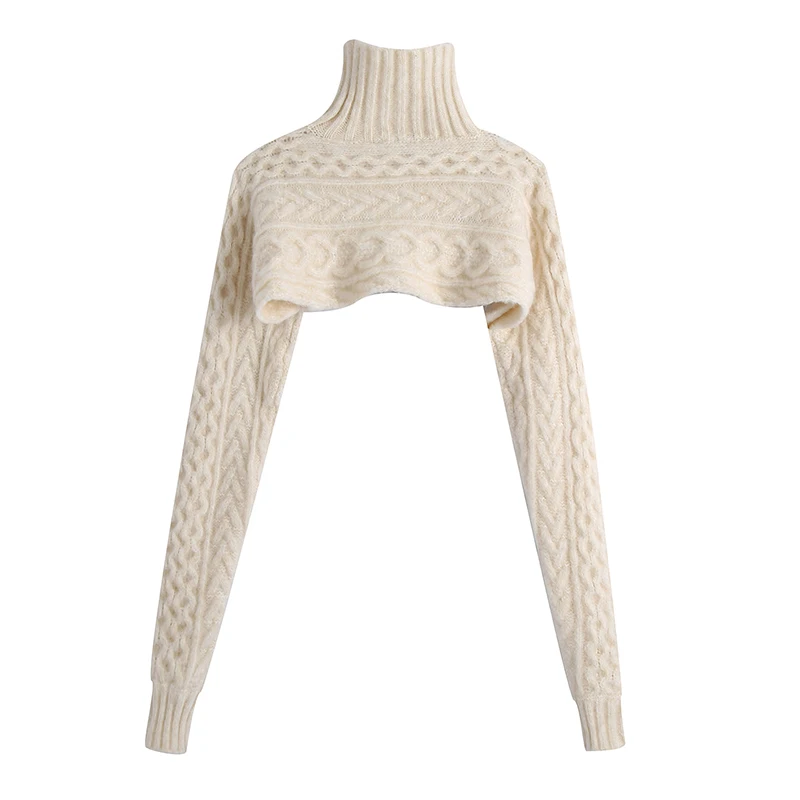 Женский пуловер с высоким воротом ZOEPO повседневный однотонный Бежевый свитер