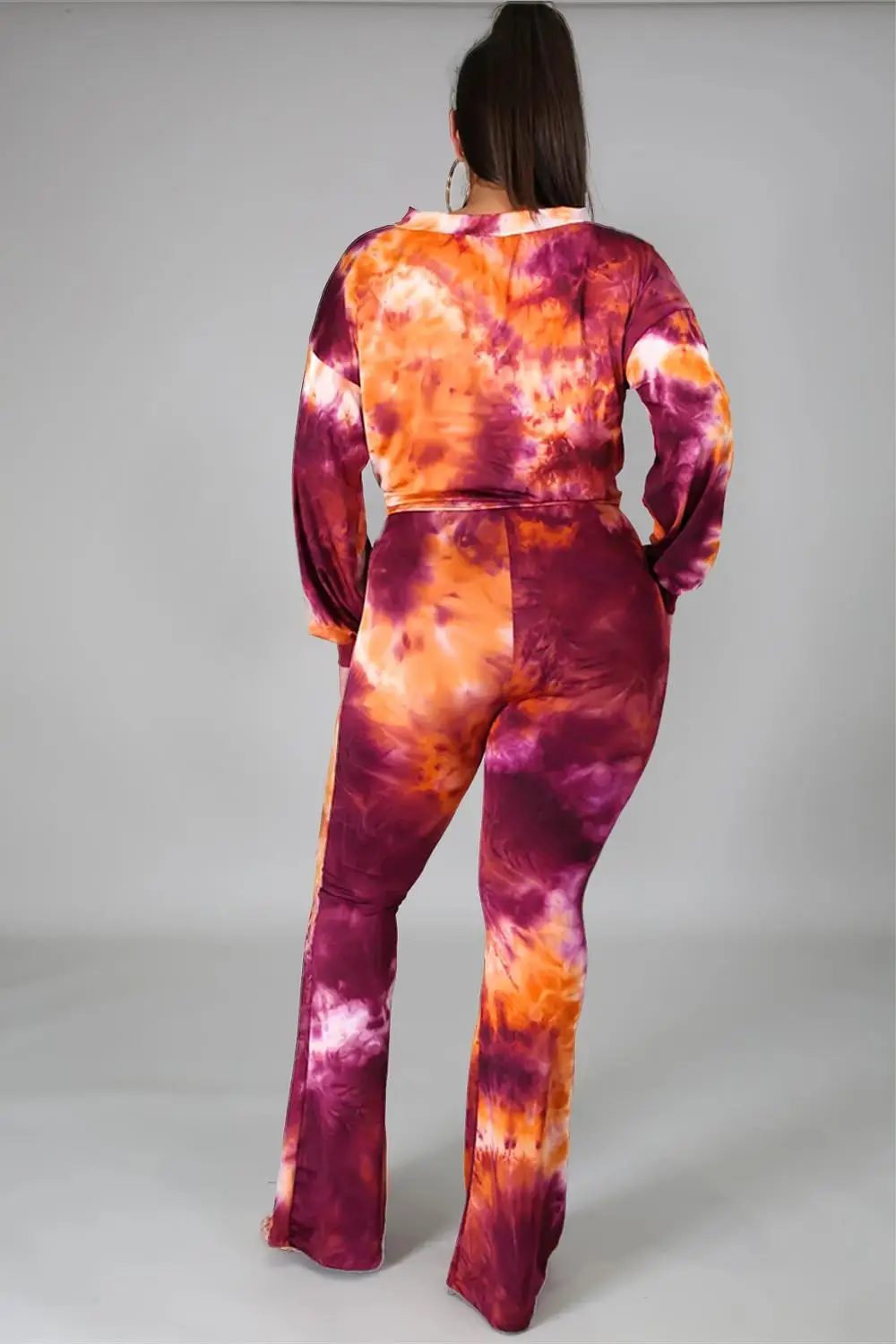 

Fashion Tie-Dye Printing Women Sets Long Sleeve Female Oversize Casual Tops L-5XL Floor Length Flare Pants Tracksuits Streetwear