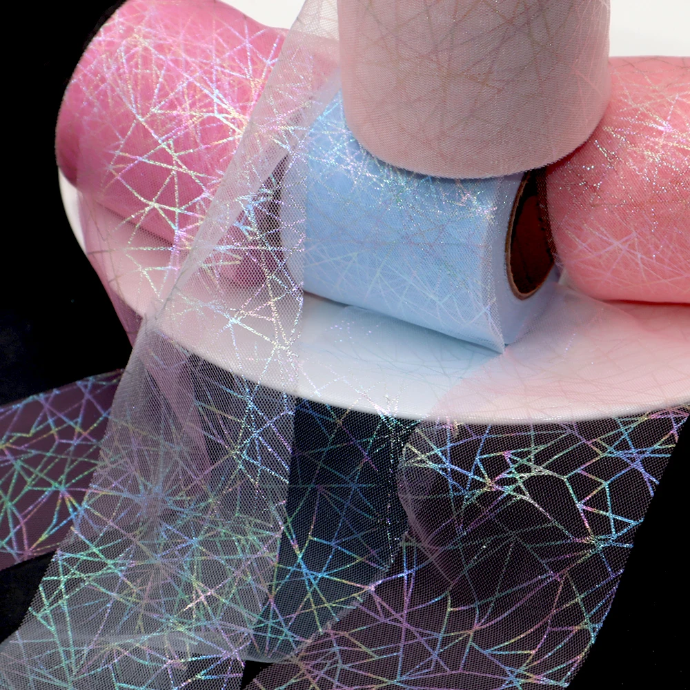 Радужная Тюлевая лента 6 см 25y волшебный цвет сетка линии блестящая органза