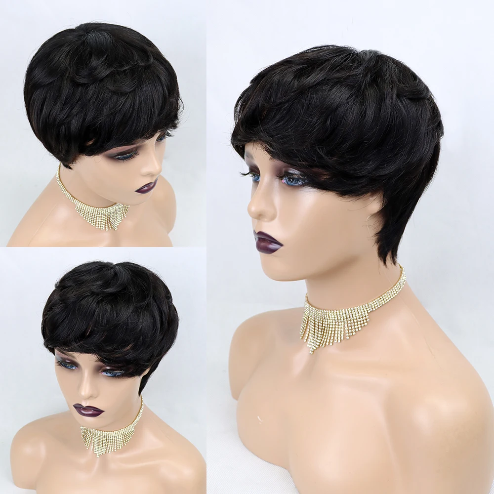 

Pixie Cut Wig Short Wigs Brazilian Straight Human Hair Wigs for Black Women Full Machine Wigs Remy Cheap Short Human Hair Wigs