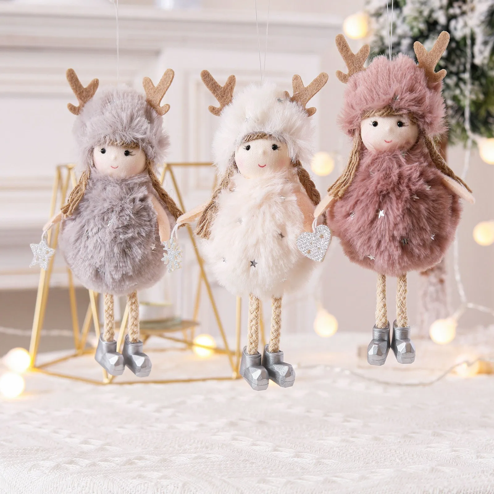 

Christmas Angel Plush Doll Pendant Xmas Tree Hanging Decoration Party Ornaments Xmas Navidad Antlers Round Belly Angel