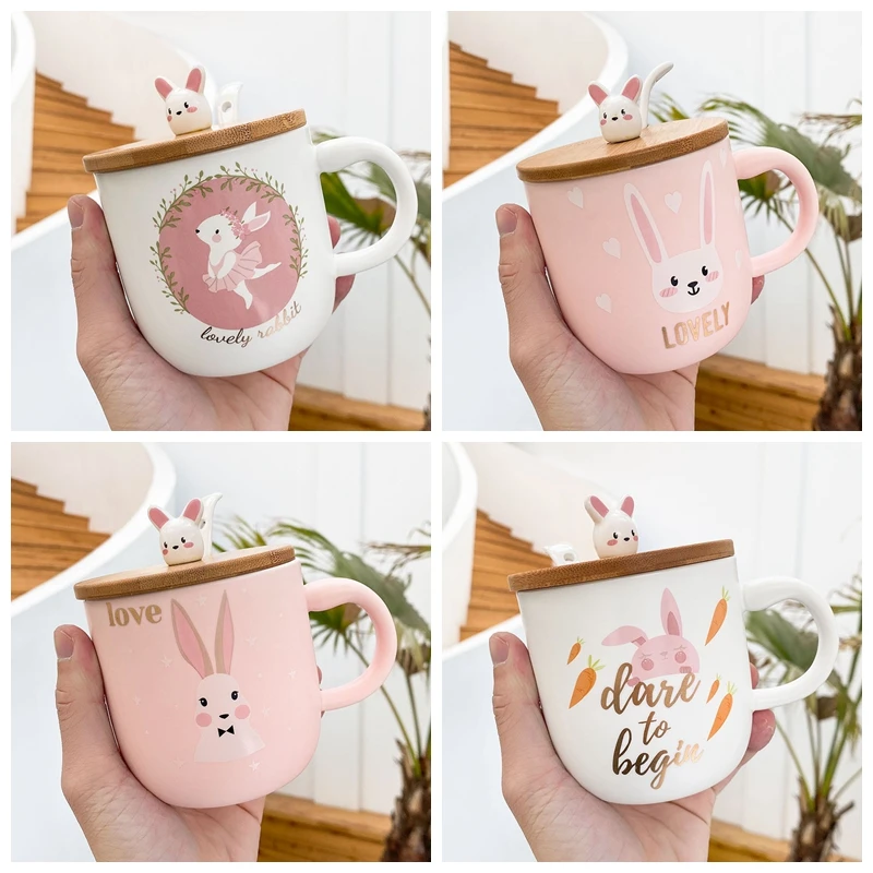 

Милые детские куртки с кроликом из мультфильма, Керамика кружки в Корейском стиле Ins Творческий кофейный розовый чашки завтрак чашка для мо...