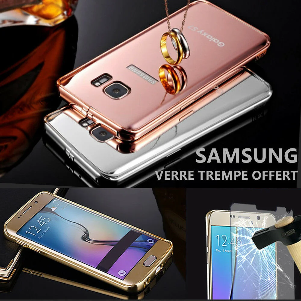 

HOUSSE ETUI COQUE ALUMINIUM BUMPER MIROIR POUR SAMSUNG + FILM EN VERRE TREMPE