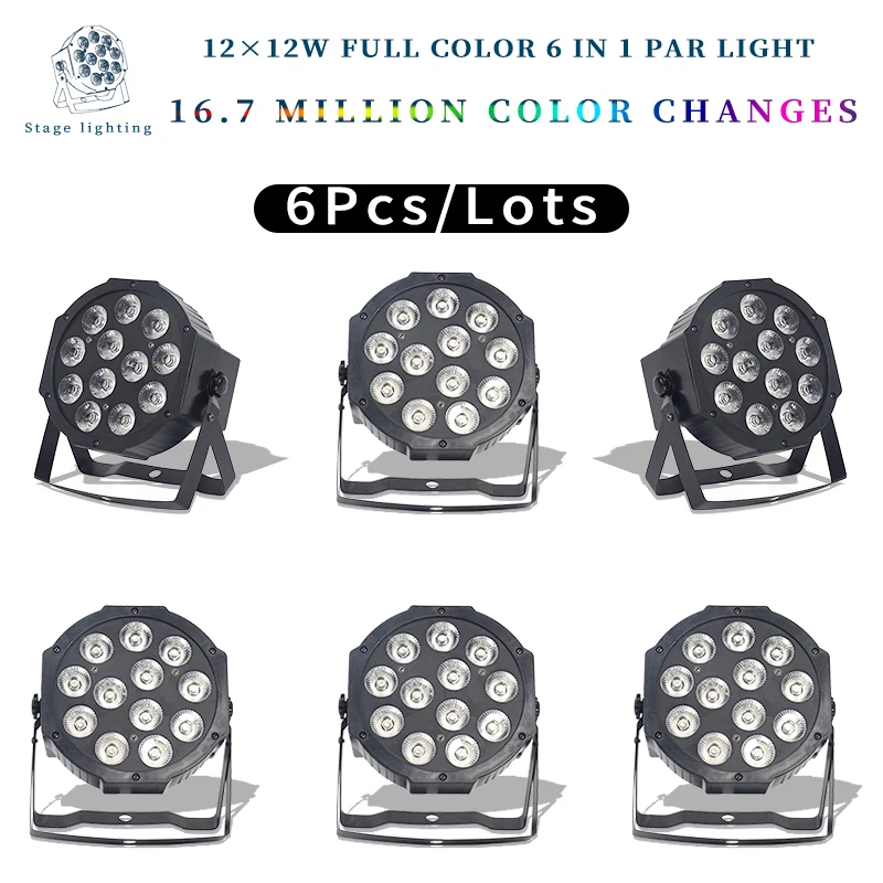 6 шт./лот 12 Вт светодиодные лампы 12x12 прожекторы Par RGBW 4 в 1 плоские dmx512 для дискотек