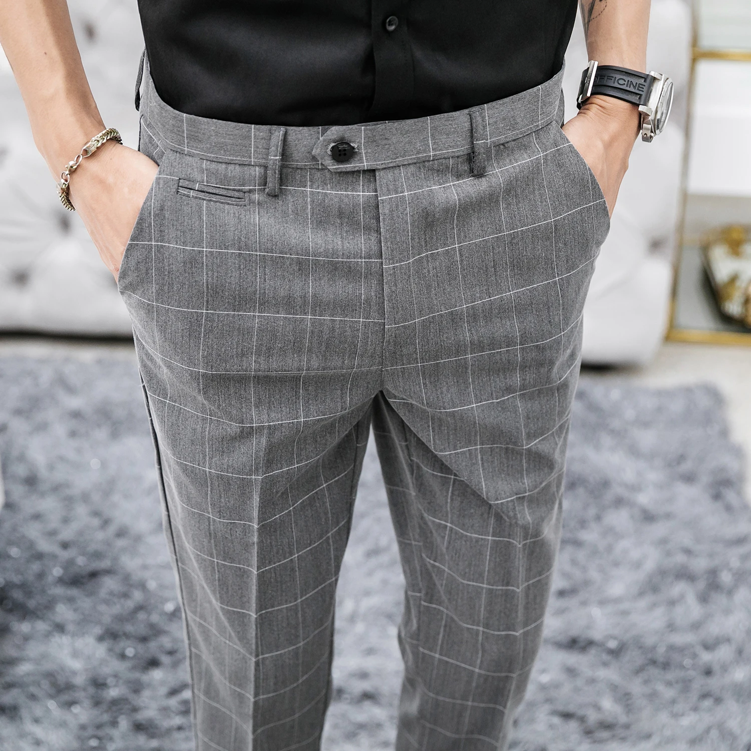 Мужские классические брюки в клетку Классические облегающие деловом стиле для