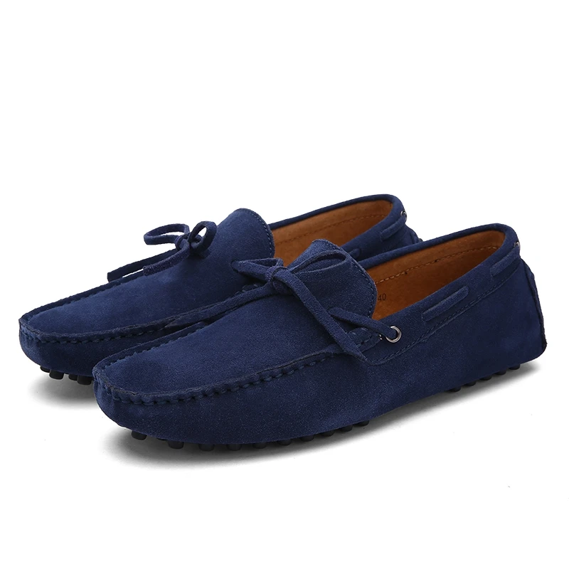 Dark blue loafers Новинка года; Мужская обувь; кожаные повседневные лоферы; Мужские дышащие мокасины; удобная мягкая обувь без застежки на плоской подошве; модная обувь для вождения - Цвет: Dark blue loafers