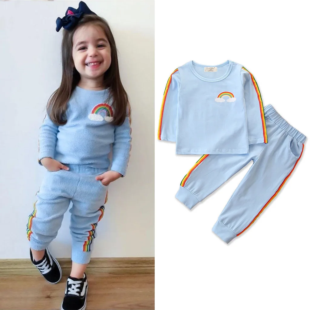 Зимняя одежда для девочек ясельного возраста радужная футболка с длинным