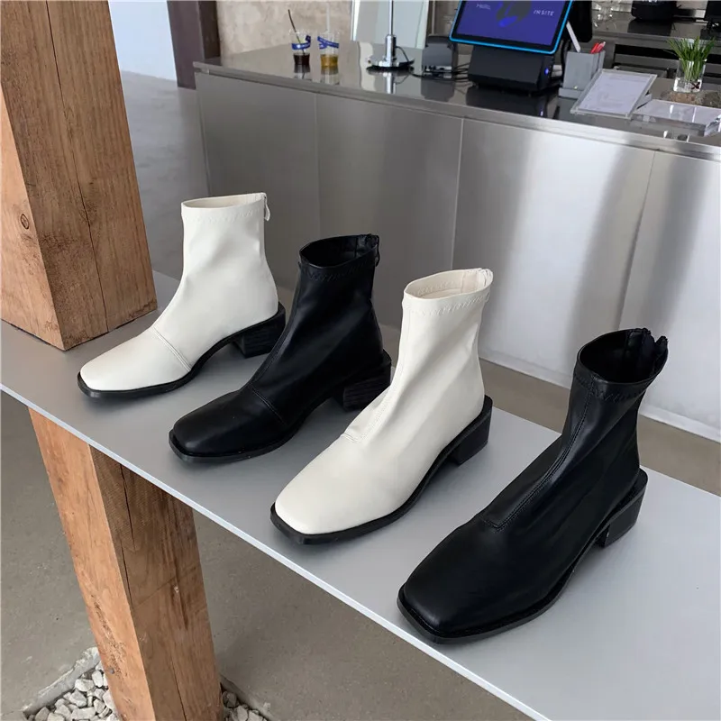 

Winter Women Ankle Boots Square Toe Zipper Ladies Martin Boots Shoes High Quality Zipper Casual Female Low Heel Short Boot 2022