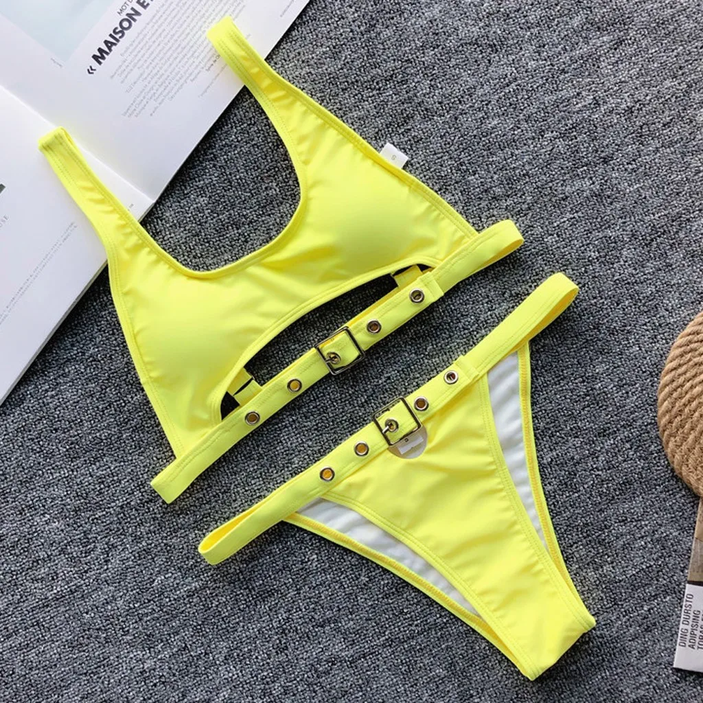 Женский купальник утепленный бюстгальтер комплект бикини полый женский с