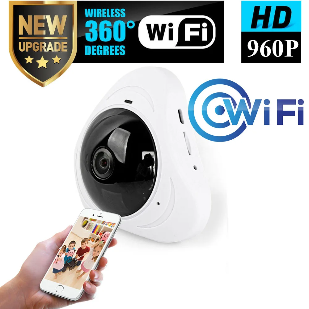 960P 360 градусов рыбий глаз панорамный Камера HD Беспроводной видеокамера для