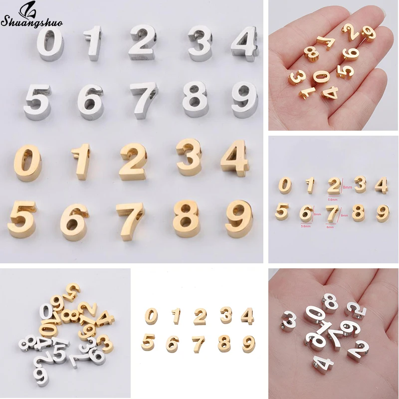 Подвески-цифры из нержавеющей стали 5 шт./лот 0-9 бронзовые металлические для