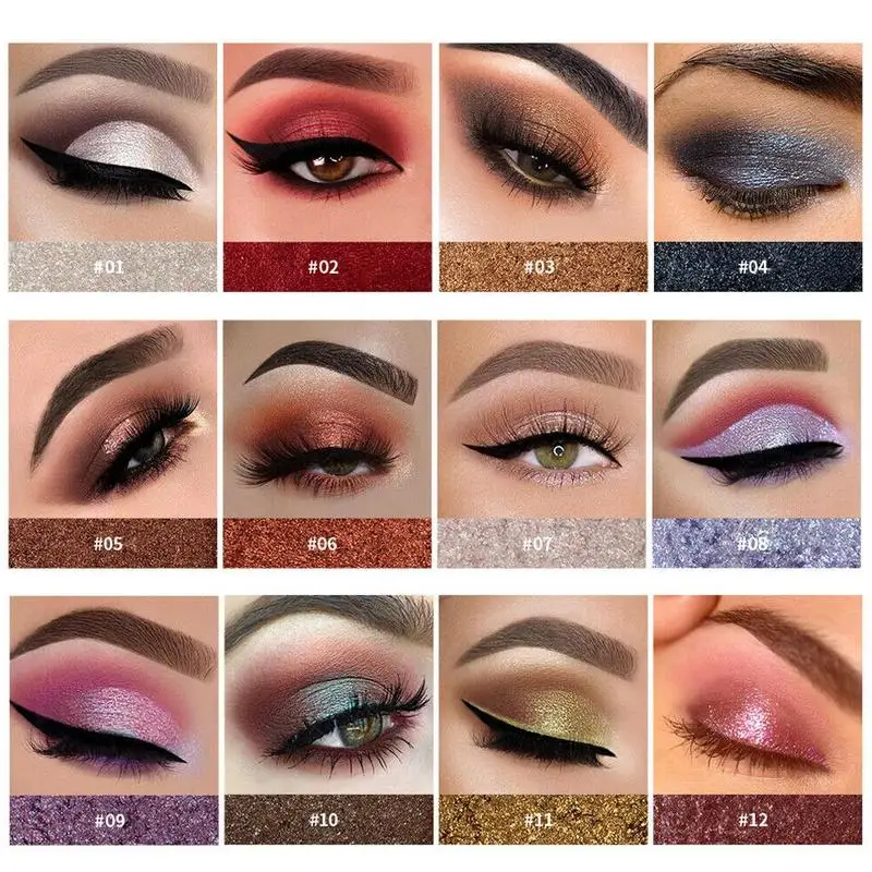 12 Colors Matte Glitter Shimmering Eyeshadow Eyeshadow Palette Metallic Shiny Long-lasting Waterproof Cosmetic Shimmer Eyeshadow