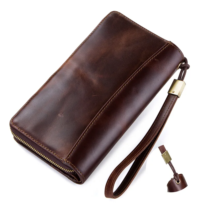 European and American trend leather men's wallet large capacity with wrist zipper bag
