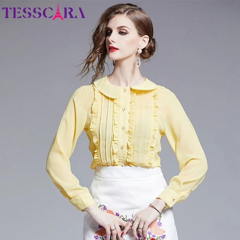 TESSCARA Женская Весенняя элегантная белая блузка рубашка женская мода топ