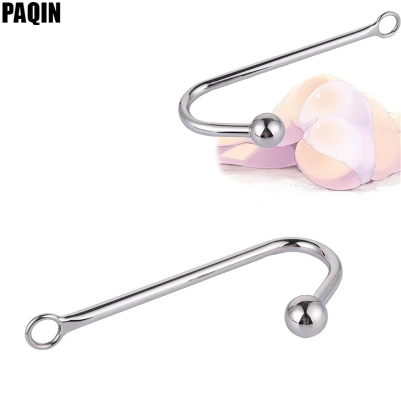 

120g Stainless steel anal hook with beads hole metal butt plug anus fart putty slave Prostate Massager BDSM sex toy for men