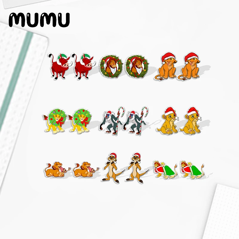 2021 новые рождественские серьги-гвоздики в виде короля льва Simba Nala Timon эпоксидные