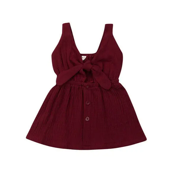 Fashion Toddler Summer Baby Girl Dress Cotton Linen Button Solid Color Sleeveless Party Sundress | Детская одежда и обувь