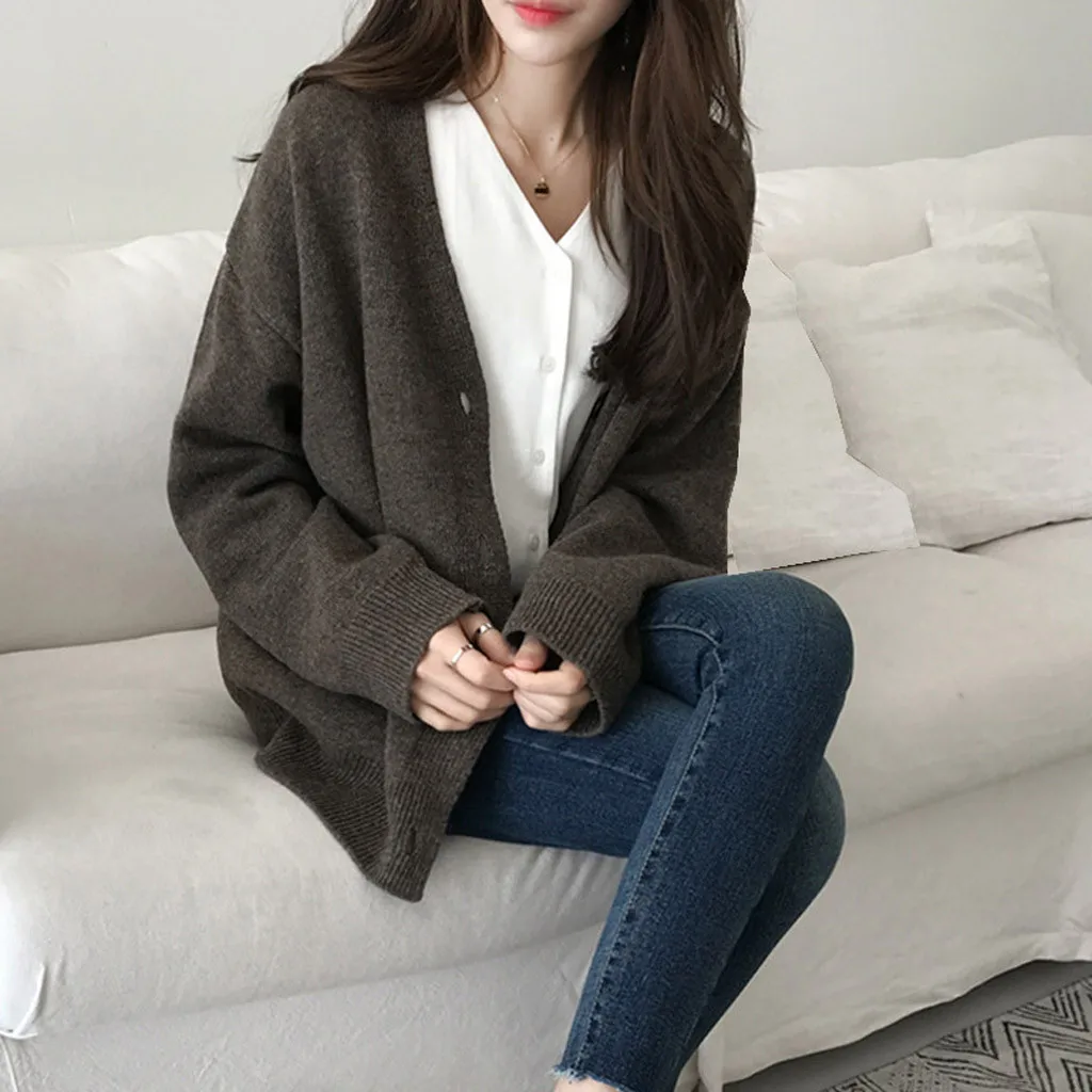 Fashion Cardigans Warm Casual korean style Women Autumn Winter Cardigan Solid Sweater Plus Size Jacket Coat casaco feminino |