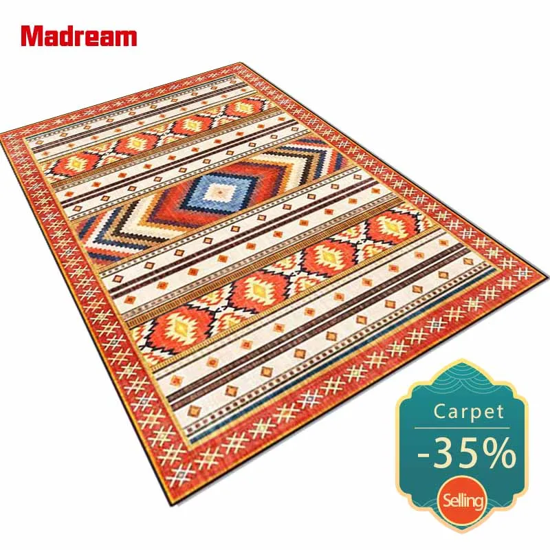 

Madream Orange Geometric Striped Carpet Bohemian Ethnic Style Rugs Living Room Non-Slip Floor Mat Fashion Room Decor Teenager