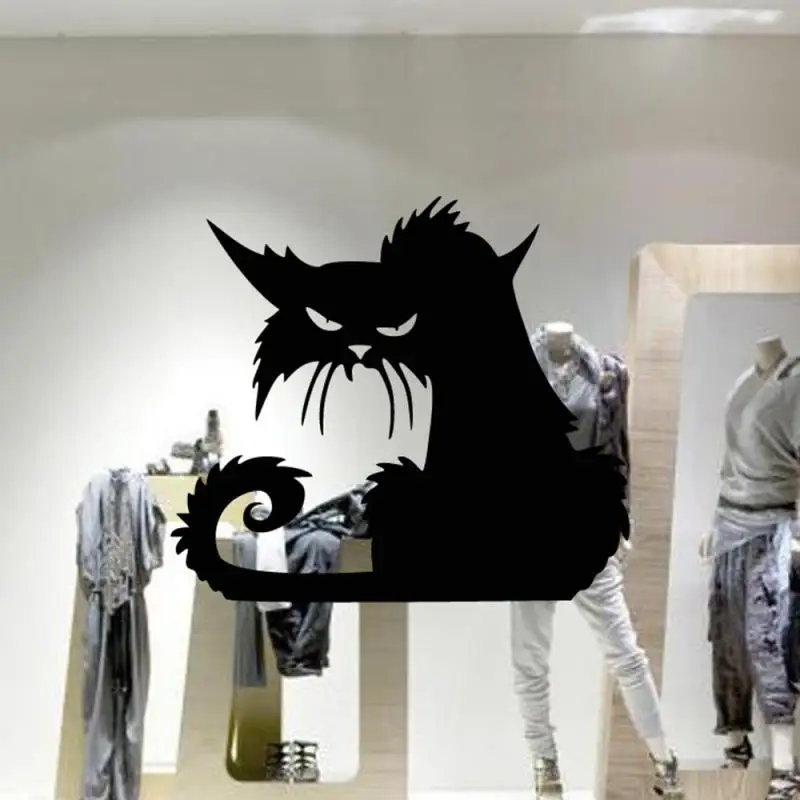 

14.6*12.9CM Halloween Terror Cat Window Stickers Funny Creative Cartoon Car Sticker Black/Silver for Walls Home Decor Sticker