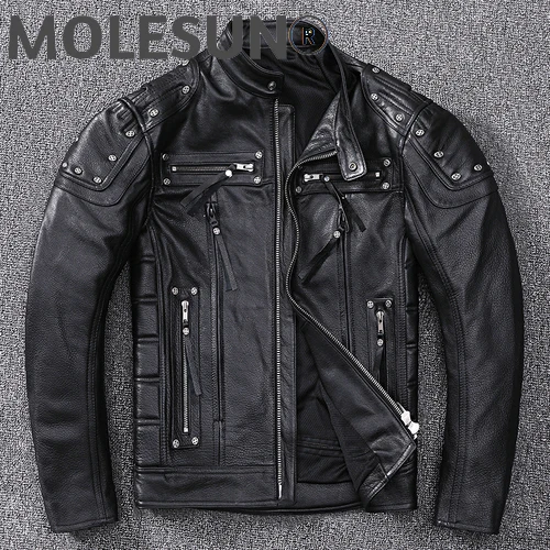 

AKOOSUN man jacket Motorcycle genuine cowhide leather jackets for men clothing bomber autumn coat 2021 chaquetas hombre LXR1047