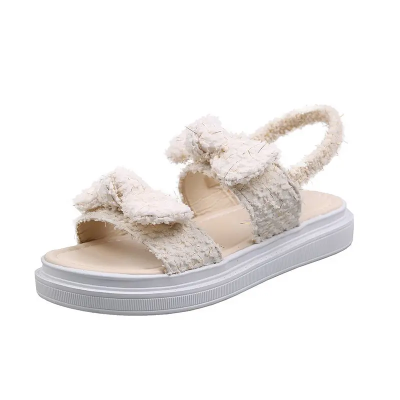 

Low Sandals Woman Leather Shoes Lady 2021 Clogs With Heel Suit Female Beige Low-heeled New Thick Flat Girls Black Bow Fashion