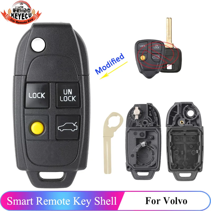

KEYECU 4 Button Replacement Car Remote Shell for Volvo XC70 XC90 V40 V50 V70 V90 C30 C70 S40 S60 S70 S80 Modified Flip Key Case