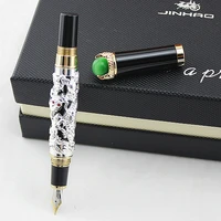 jinhao brand silver or gold dragon sculpture classic fountain pen with school office supplies writing smooth luxury ink pen gift