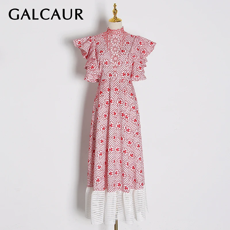 Женское лоскутное платье с вышивкой GALCAUR зимнее Открытое воротником стойкой и