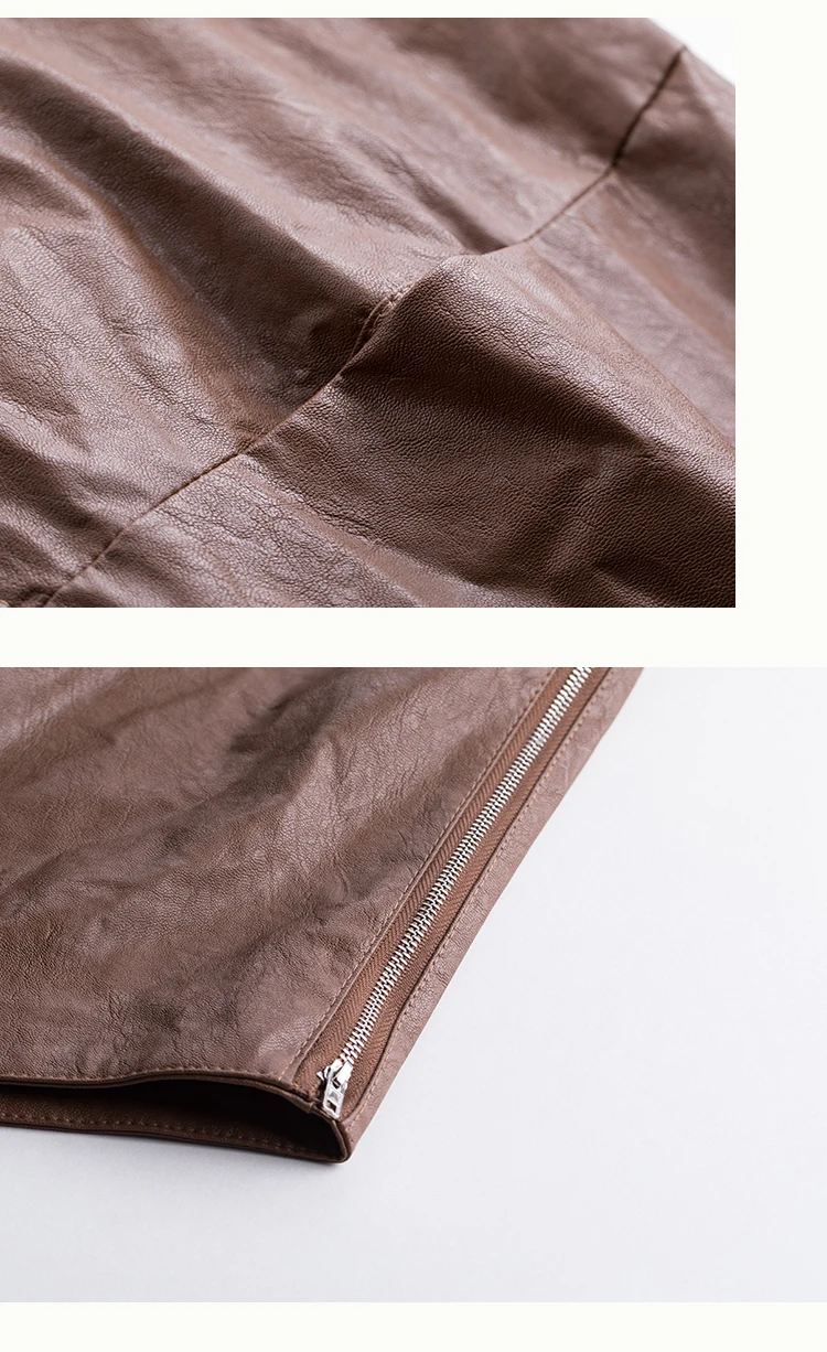 

Loose Collar PU Leather Coat Autumn Sold Color Simple Women Coats All Match O-neck Short Coats For Women