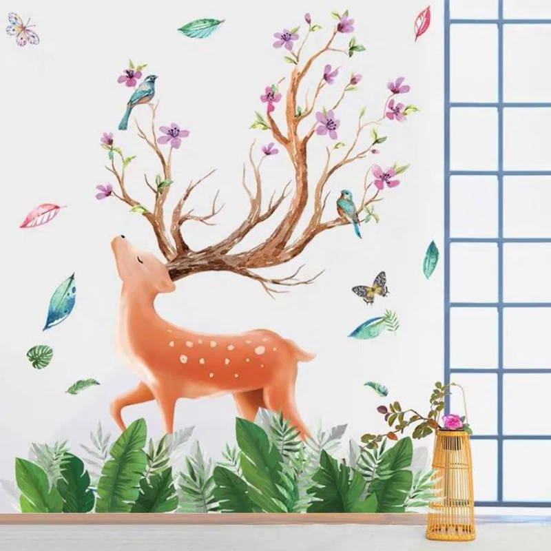 Рождественское украшение самоклеящаяся пвх настенная картина олень зеленые