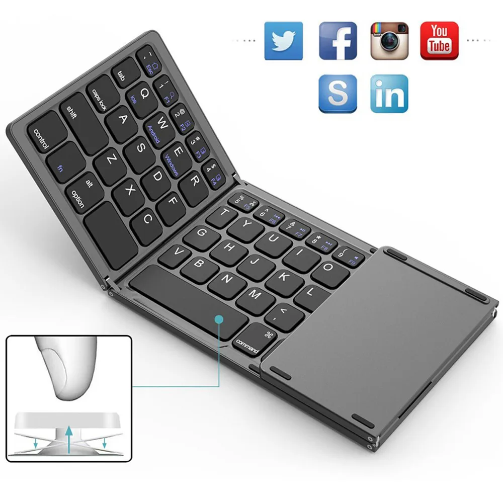 

Portable Folding BT Russian Spanish English B033 keyboard Wireless Foldable Bluetooth Keyboard with Touchpad for Windows Android