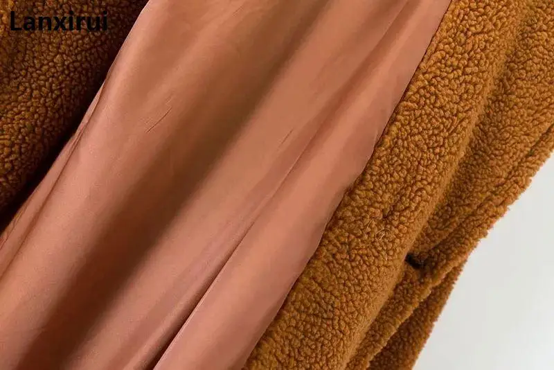 

Lanxirui Fur Wool Blend Warm Streetwear Large Sizes Long Female Casual Outerwear Natural Color Girl Fur Coat Nov14