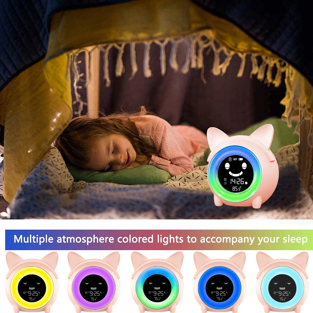 Kids Children Sleeping Training Temperature LED Light LCD Display Alarm Clock Cartoon alarm clock Electronic night light | Дом и сад
