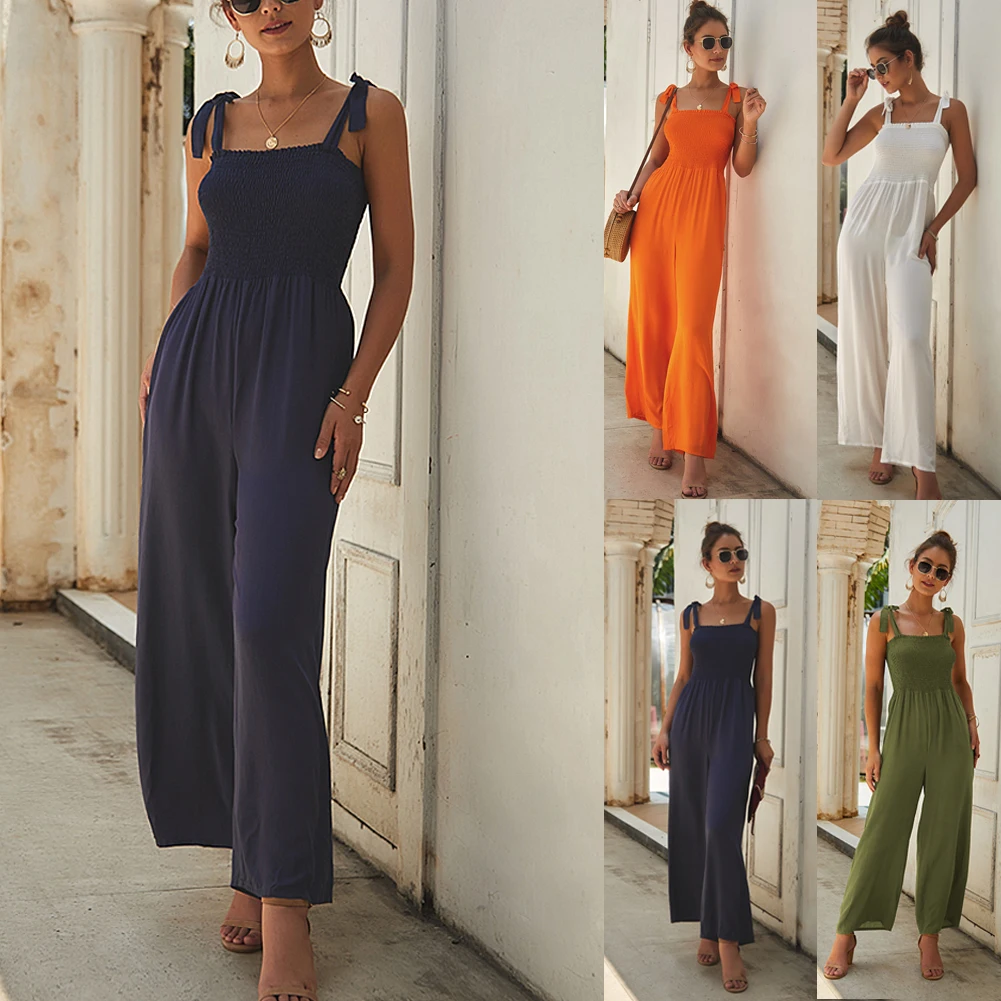 2019 Женский Летний комбинезон Boho без рукавов с ремешками праздничный пляжный