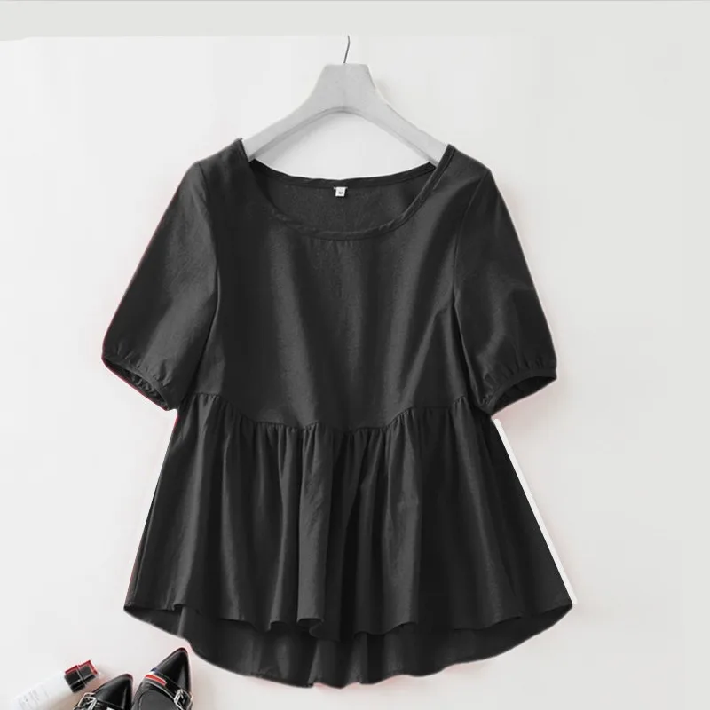 Женские футболки из хлопка и льна новинка 2021 модная рубашка с оборками рукавом до