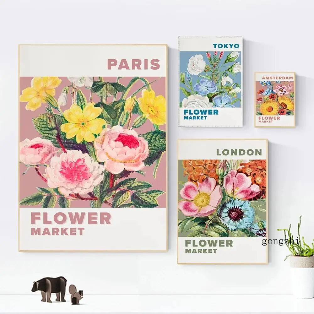 

Amsterdam Paris Tokyo London Nordic Posters Flower Market Canvas Painting and Prints Wall Art Pictures for Living Room Decor