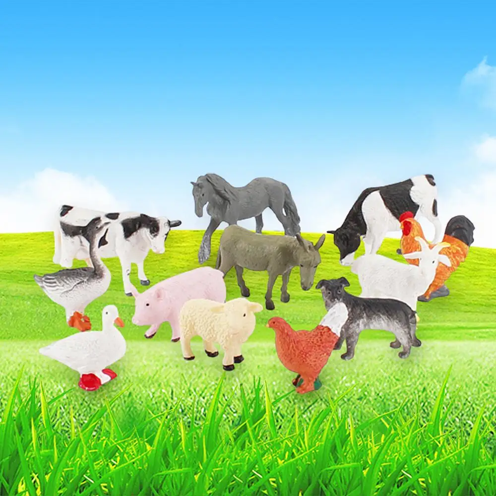 12 unids/set de dibujos animados de animales granja de aves de corral paisaje Mini ornamento jard&iacute;n decoraci&oacute;n de juguetes educativos para ni&ntilde;os regalos игрушка-5