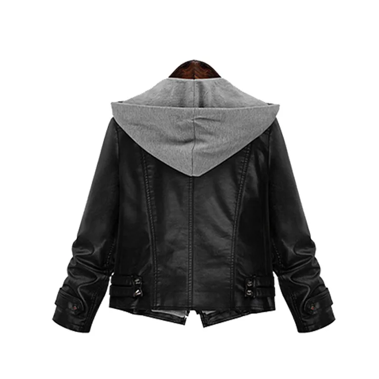 

long sleeve leather jacket Short Jacket Women Women's wear large slim hooded