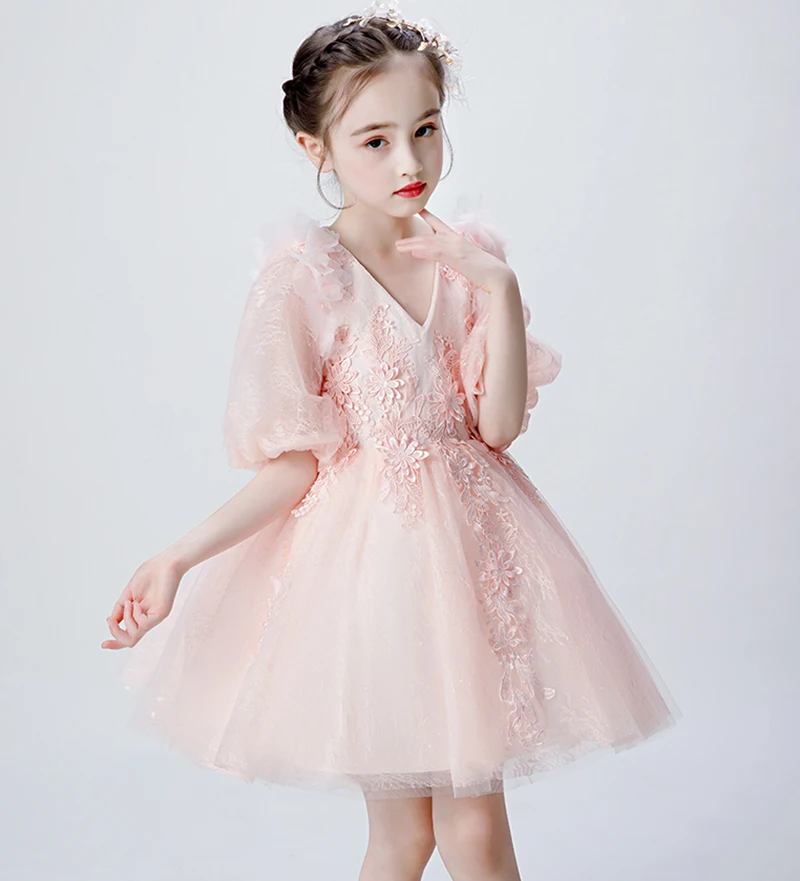 Свадебное платье с цветочной аппликацией для девочек фатиновое первого