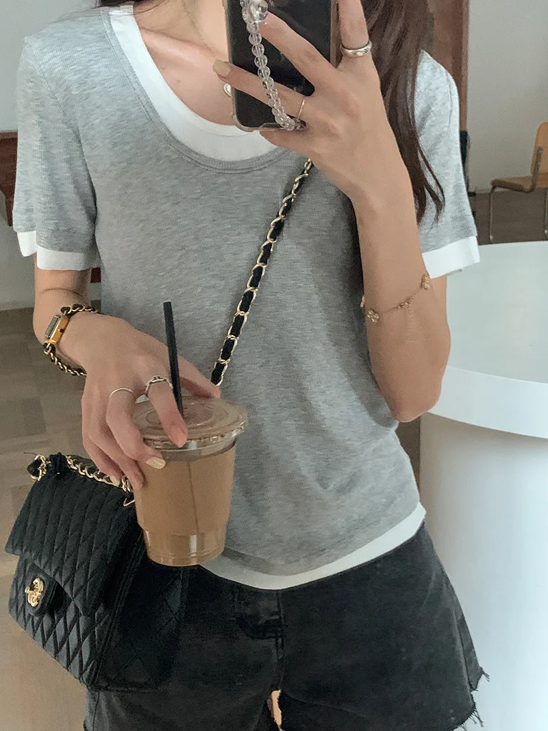 Простая 3-цветная женская футболка в Корейском стиле | Женская одежда