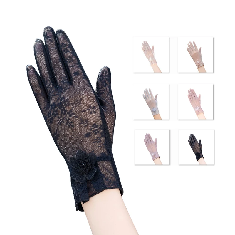 

YD4022 Lace Bow Driving Gloves Touch Screen Women Mittens Thin Anti-slip Wave Point Summer Sunscreen Lady Gloves