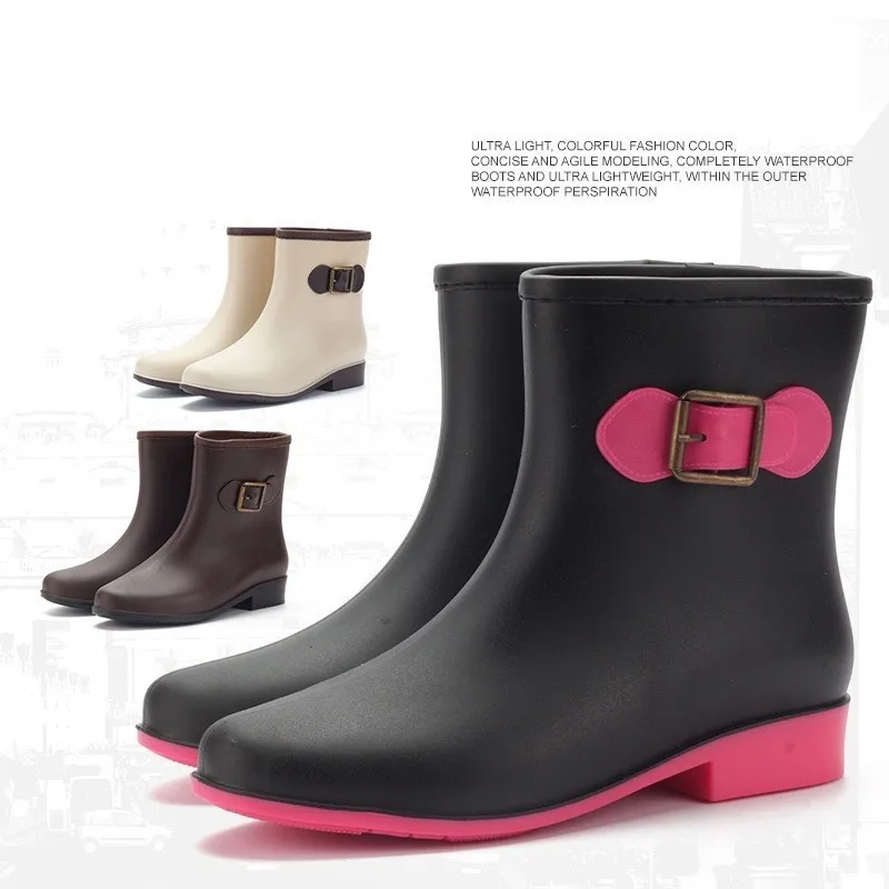 Fashion Woman Rainboots Waterproof PVC Female Ankle Boots Spring Autumn High Quality Ladies Shoes 2021 Women Botas Dropshipping