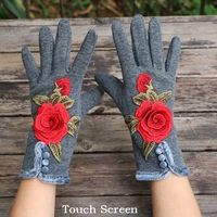 punk cotton driving fingerless gloves for women gloves winter touch screen flowers embroidery gloves autumn winter