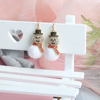 european and american cute christmas earrings ear hooks hanging snowman full diamond sticky hair ball simple holiday earrings